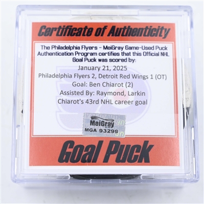 Ben Chiarot - Detroit Red Wings - Goal Puck - January 21, 2025 vs. Philadelphia Flyers (Flyers Logo)