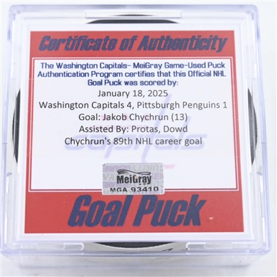 Jakob Chychrun - Washington Capitals - Goal Puck - January 18, 2025 vs. Pittsburgh Penguins (Capitals 50th Anniversary Logo)