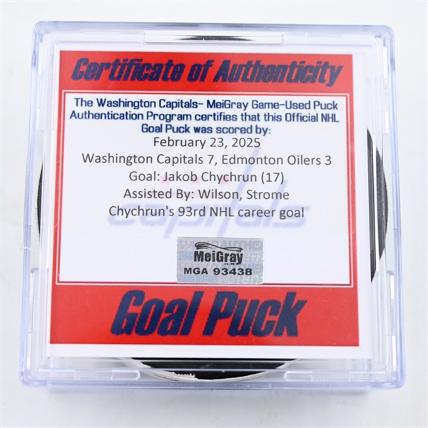 Jakob Chychrun - Washington Capitals - Goal Puck - February 23, 2025 vs. Edmonton Oilers (Capitals 50th Anniversary Logo)