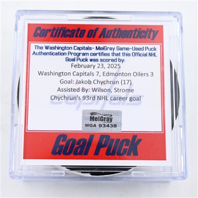 Jakob Chychrun - Washington Capitals - Goal Puck - February 23, 2025 vs. Edmonton Oilers (Capitals 50th Anniversary Logo)