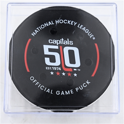 Jakob Chychrun - Washington Capitals - Goal Puck - February 23, 2025 vs. Edmonton Oilers (Capitals' 50th Anniversary Logo)