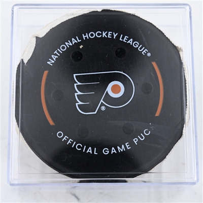 Matt Coronato - Calgary Flames - Goal Puck - March 4, 2025 vs. Philadelphia Flyers (Flyers Logo)