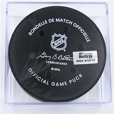 Lawson Crouse - Utah Hockey Club - Goal Puck - February 6, 2025 vs. Columbus Blue Jackets (Blue Jackets Logo)