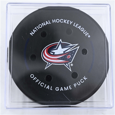 Lawson Crouse - Utah Hockey Club - Goal Puck - February 6, 2025 vs. Columbus Blue Jackets (Blue Jackets Logo)