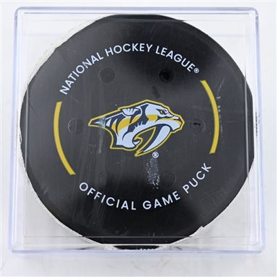 Rasmus Dahlin - Buffalo Sabres - Goal Puck - February 8, 2025 vs. Nashville Predators (Predators Logo)