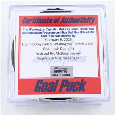 Josh Doan - Utah Hockey Club - Goal Puck - February 9, 2025 vs. Washington Capitals (Capitals 50th Anniversary Logo)