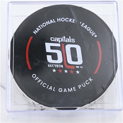 Nic Dowd - Washington Capitals - Goal Puck - February 4, 2025 vs. Florida Panthers (Capitals' 50th Anniversary Logo)