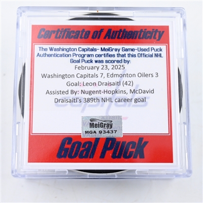 Leon Draisaitl - Edmonton Oilers - Goal Puck - February 23, 2025 vs. Washington Capitals (Capitals 50th Anniversary Logo)