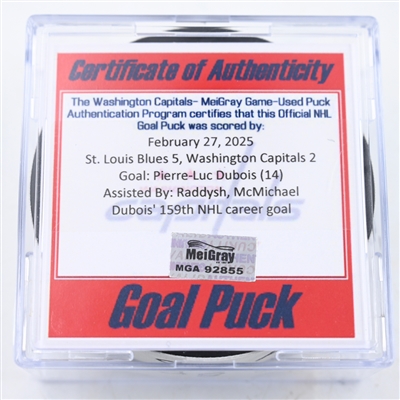 Pierre-Luc Dubois - Washington Capitals - Goal Puck - February 27, 2025 vs. St. Louis Blues (Capitals' 50th Anniversary Logo)