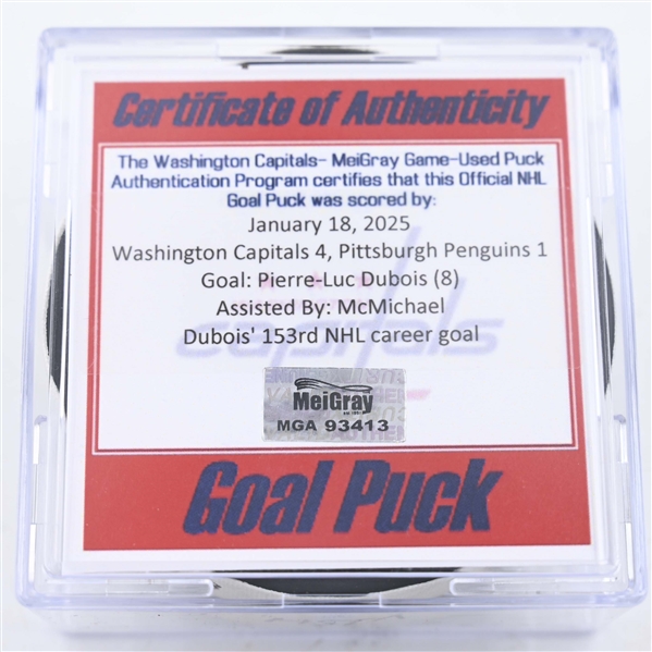 Pierre-Luc Dubois - Washington Capitals - Goal Puck - January 18, 2025 vs. Pittsburgh Penguins (Capitals 50th Anniversary Logo)