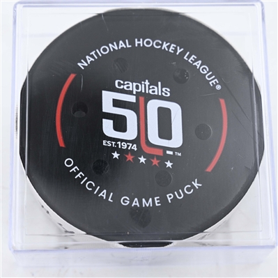 Pierre-Luc Dubois - Washington Capitals - Goal Puck - January 18, 2025 vs. Pittsburgh Penguins (Capitals' 50th Anniversary Logo)