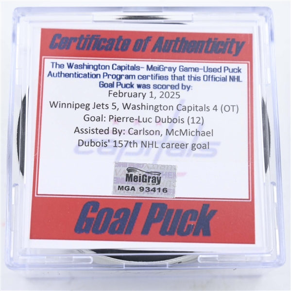 Pierre-Luc Dubois - Washington Capitals - Goal Puck - February 1, 2025 vs. Winnipeg Jets (Capitals 50th Anniversary Logo)