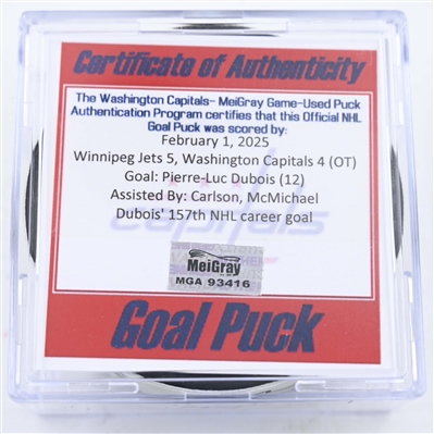 Pierre-Luc Dubois - Washington Capitals - Goal Puck - February 1, 2025 vs. Winnipeg Jets (Capitals 50th Anniversary Logo)