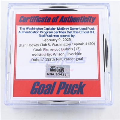 Pierre-Luc Dubois - Washington Capitals - Goal Puck - February 9, 2025 vs. Utah Hockey Club (Capitals 50th Anniversary Logo)