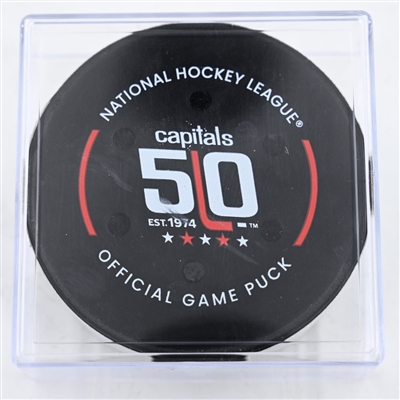 Pierre-Luc Dubois - Washington Capitals - Goal Puck - February 9, 2025 vs. Utah Hockey Club (Capitals' 50th Anniversary Logo)