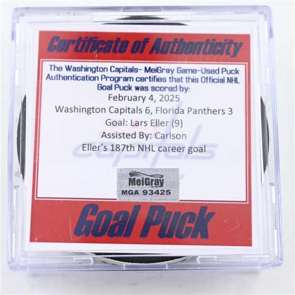 Lars Eller - Washington Capitals - Goal Puck - February 4, 2025 vs. Florida Panthers (Capitals 50th Anniversary Logo)