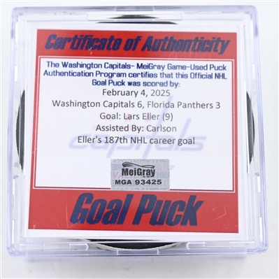 Lars Eller - Washington Capitals - Goal Puck - February 4, 2025 vs. Florida Panthers (Capitals 50th Anniversary Logo)