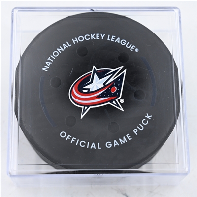 Adam Fantilli - Columbus Blue Jackets - Goal Puck - February 26, 2025 vs. Dallas Stars (Blue Jackets Logo)
