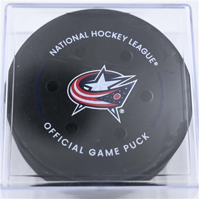 Adam Fantilli - Columbus Blue Jackets - Goal Puck - January 16, 2025 vs. San Jose Sharks (Blue Jackets Logo)