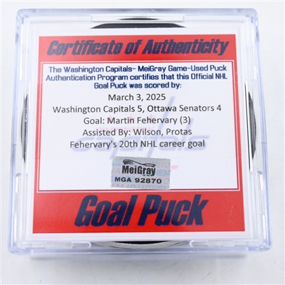 Martin Fehervary - Washington Capitals - Goal Puck - March 3, 2025 vs. Ottawa Senators (Capitals' 50th Anniversary Logo)