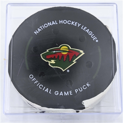 Marcus Foligno - Minnesota Wild - Goal Puck - January 25, 2025 vs. Calgary Flames (Wild Logo)