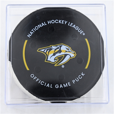 Gustav Forsling - Florida Panthers - Goal Puck - February 25, 2025 vs. Nashville Predators (Predators Logo)