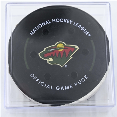 Fredrick Gaudreau - Minnesota Wild - Goal Puck - January 25, 2025 vs. Calgary Flames (Wild Logo)
