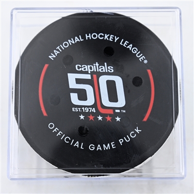 Gage Goncalves - Tampa Bay Lightning - Goal Puck - March 1, 2025 vs. Washington Capitals (Capitals' 50th Anniversary Logo)