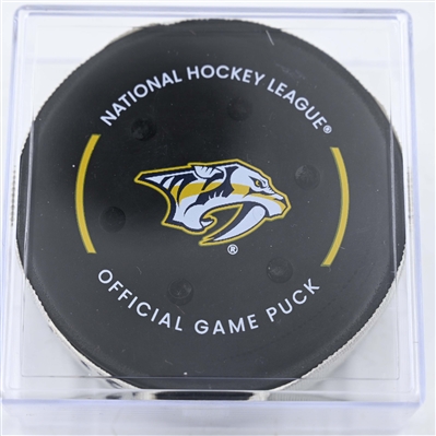 Mikael Granlund - San Jose Sharks - Goal Puck - January 21, 2025 vs. Nashville Predators (Predators Logo)