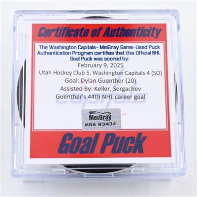 Dylan Guenther - Utah Hockey Club - Goal Puck - February 9, 2025 vs. Washington Capitals (Capitals 50th Anniversary Logo)