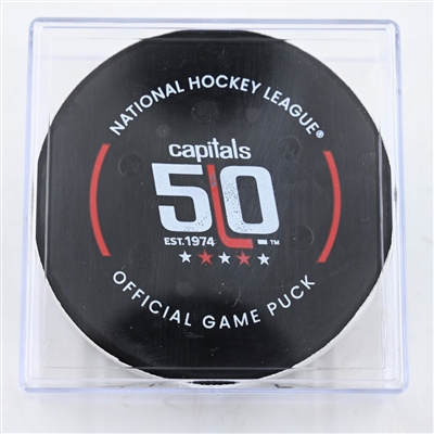 Dylan Guenther - Utah Hockey Club - Goal Puck - February 9, 2025 vs. Washington Capitals (Capitals' 50th Anniversary Logo)