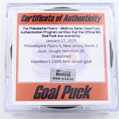 Dougie Hamilton - New Jersey Devils - Goal Puck - January 27, 2025 vs. Philadelphia Flyers (Flyers Logo)