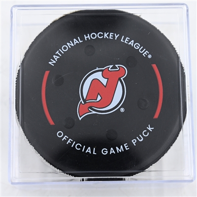 Thomas Harley - Dallas Stars - Goal Puck - February 22, 2025 vs. New Jersey Devils (Devils Logo)