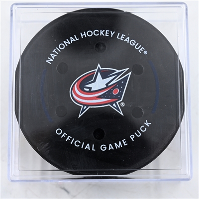 Roope Hintz - Dallas Stars - Goal Puck - February 26, 2025 vs. Columbus Blue Jackets (Blue Jackets Logo)