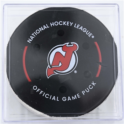 Nico Hischier - New Jersey Devils - Goal Puck - January 22, 2025 vs. Boston Bruins (Devils Logo)