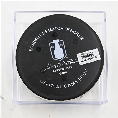 Nico Hischier - New Jersey Devils - Goal Puck - April 25, 2025 vs. Carolina Hurricanes - 2025 Stanley Cup Playoffs - Round 1, Game 3 (Devils Logo)