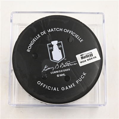 Nico Hischier - New Jersey Devils - Goal Puck - April 27, 2025 vs. Carolina Hurricanes - 2025 Stanley Cup Playoffs - Round 1, Game 4 (Devils Logo)
