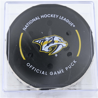 Nils Hoglander - Vancouver Canucks - Goal Puck - January 29, 2025 vs. Nashville Predators (Predators Logo)
