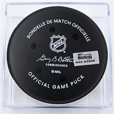 Dylan Holloway - St. Louis Blues - Goal Puck - February 27, 2025 vs. Washington Capitals (Capitals' 50th Anniversary Logo)