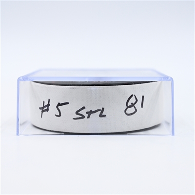 Dylan Holloway - St. Louis Blues - Goal Puck - February 27, 2025 vs. Washington Capitals (Capitals' 50th Anniversary Logo)