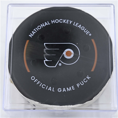 Simon Holmstrom - New York Islanders - Goal Puck - January 30, 2025 vs. Philadelphia Flyers (Flyers Logo)