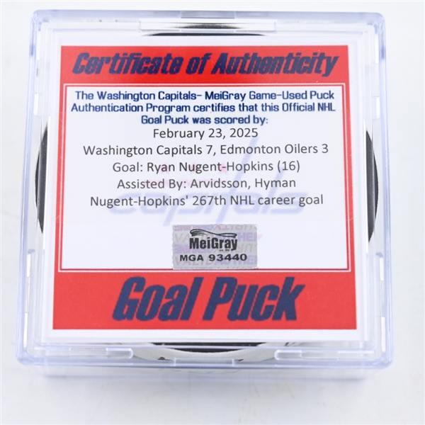 Ryan Nugent-Hopkins - Edmonton Oilers - Goal Puck - February 23, 2025 vs. Washington Capitals (Capitals 50th Anniversary Logo)