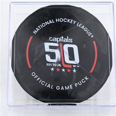 Ryan Nugent-Hopkins - Edmonton Oilers - Goal Puck - February 23, 2025 vs. Washington Capitals (Capitals' 50th Anniversary Logo)