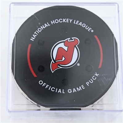 Luke Hughes - New Jersey Devils - Goal Puck - January 29, 2025 vs. Philadelphia Flyers (Devils Logo)