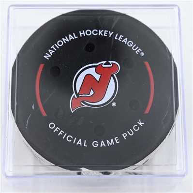 Jack Hughes - New Jersey Devils - Goal Puck - January 29, 2025 vs. Philadelphia Flyers (Devils Logo)