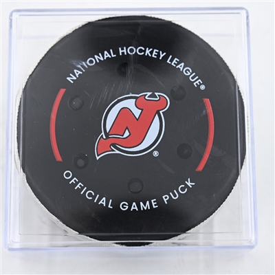 Jack Hughes - New Jersey Devils - Goal Puck - February 22, 2025 vs. Dallas Stars (Devils Logo)