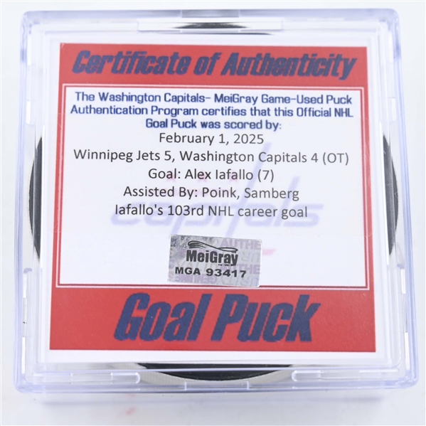 Alex Iafallo - Winnipeg Jets - Goal Puck - February 1, 2025 vs. Washington Capitals (Capitals 50th Anniversary Logo)