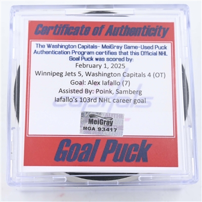 Alex Iafallo - Winnipeg Jets - Goal Puck - February 1, 2025 vs. Washington Capitals (Capitals 50th Anniversary Logo)