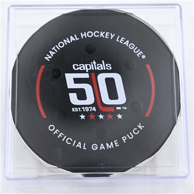 Alex Iafallo - Winnipeg Jets - Goal Puck - February 1, 2025 vs. Washington Capitals (Capitals' 50th Anniversary Logo)