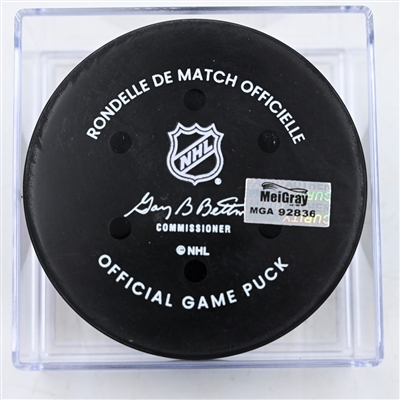 Kent Johnson - Columbus Blue Jackets - Goal Puck - February 22, 2025 vs. Chicago Blackhawks (Blue Jackets Logo)